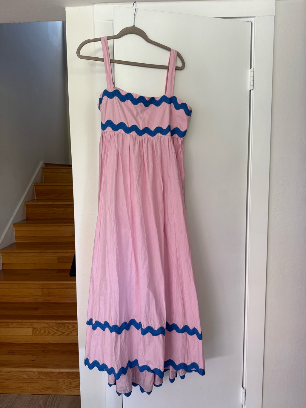 Petal + Pup Fitzgerald Maxi Dress Pink Blue Trim Xl Coastal Vacation Dress
